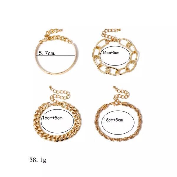 Pulseira Bracelete Prateada 4 Peças Correntes F1009 - Geral Imagem de Pulseira Bracelete Prateada 4 Peças Correntes F1009