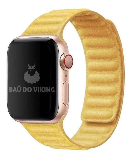 Imagem de Pulseira Couro Link Compatível com Apple Watch 38mm 40mm Amarela