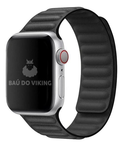 Imagem de Pulseira Couro Link Compatível com Apple Watch 42mm 44mm Preta