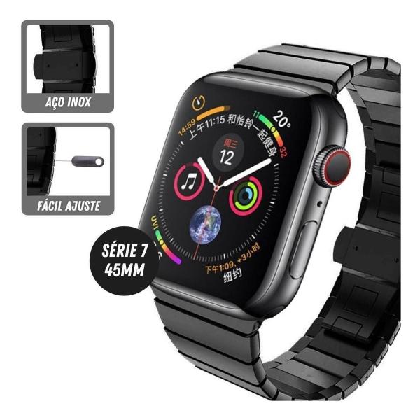 Pulseira de Aço Black Para Watch Série 5/6/7 42mm 44mm 45mm - Genérica Imagem de Pulseira de Aço Black Para Watch Série 5/6/7 42mm 44mm 45mm