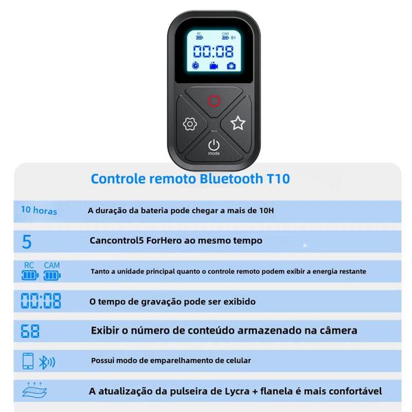 Imagem de Pulseira de Controle Remoto Bluetooth 80m para GoPro Hero 13/12/11/10/9/8 - Acessórios para Câmera