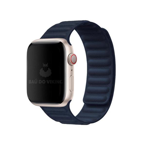 Imagem de Pulseira Elos Couro Azul-Escuro Compatível Com Apple Watch