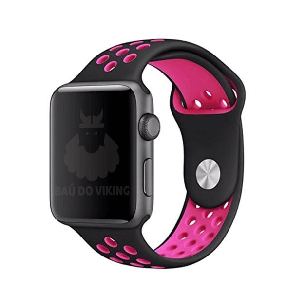 Imagem de Pulseira Furos SM Preto/Rosa Compatível Apple Watch 40mm