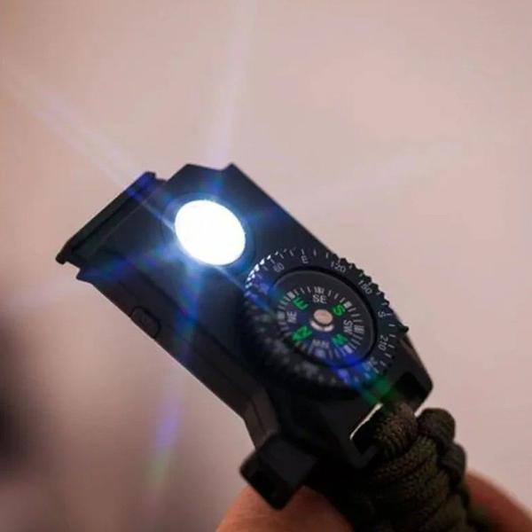 Imagem de Pulseira Militar de Sobrevivência Multifuncional com Bússola, Faca, Apito e LED SOS