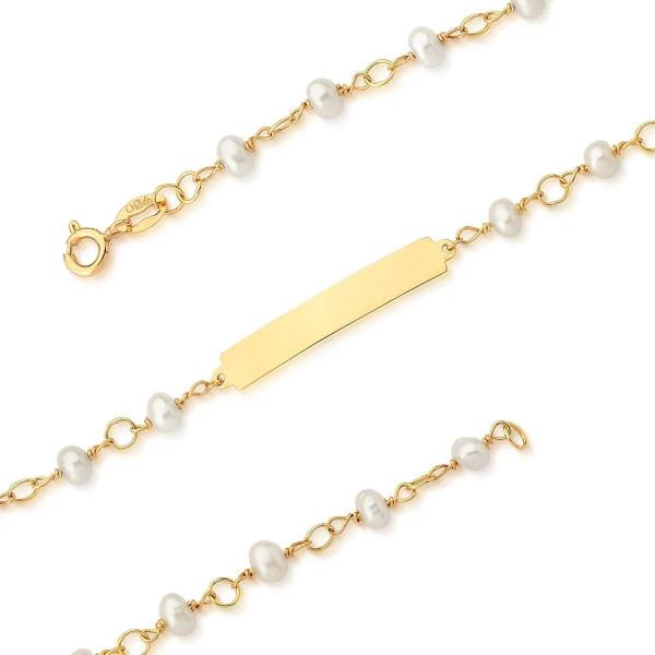 Imagem de Pulseira Ouro 18K 750 Bebê Chapinha Com Pérolas Biwas 13Cm