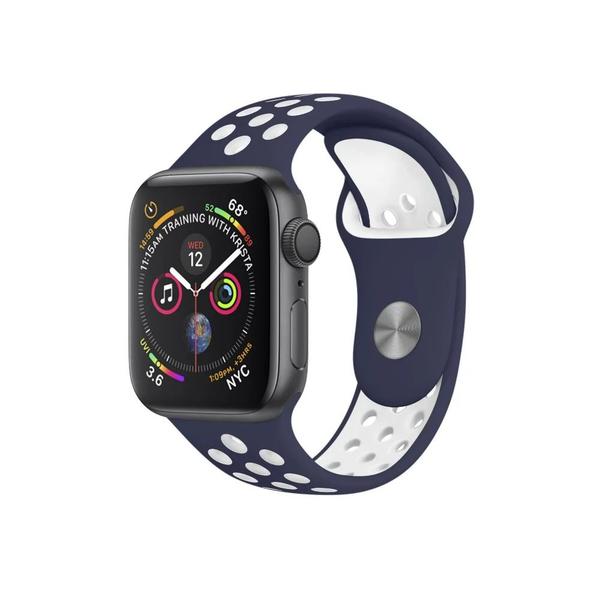 Imagem de Pulseira Silicone Compatível Com Apple Watch 42/44/45mm Azul e Branca Gorila Shield