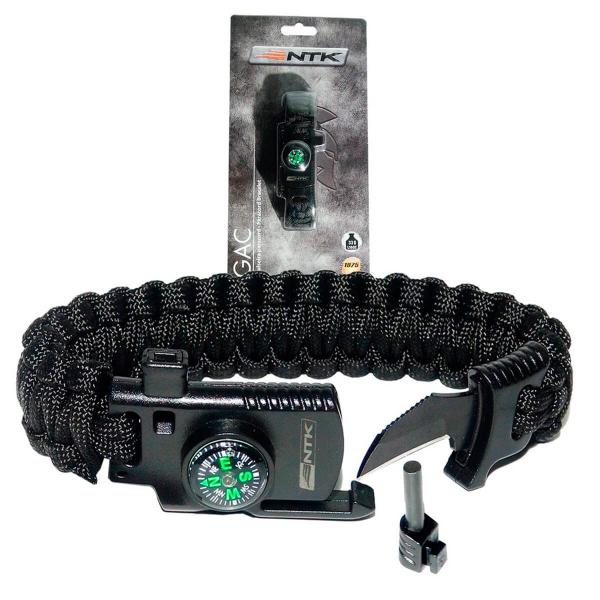 Imagem de Pulseira Tática Bracelete Paracord Gac Sobrevivência com Bússola Pederneira Lâmina e Apito Nautika Ntk