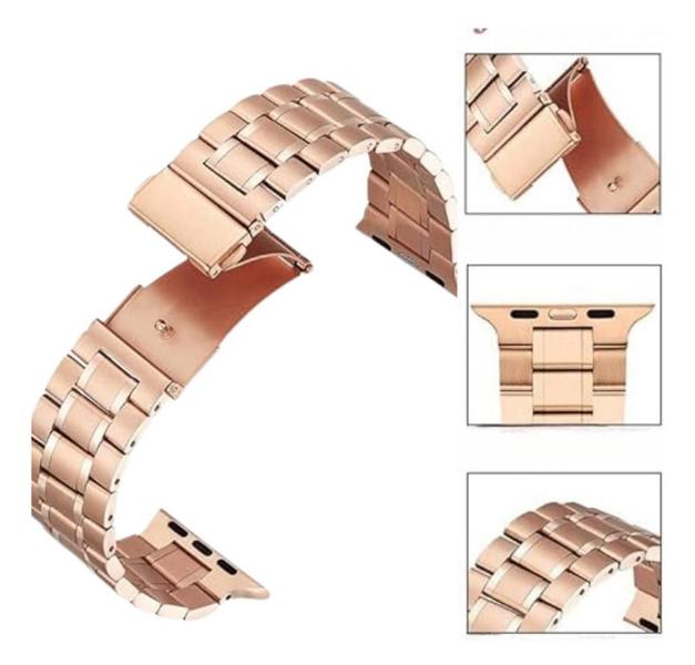 Imagem de Pulseiras Em Aço Inox Elos 3 Bandas Goma Para SmartWatch 38/40/41mm e 42/44/45/47/49mm