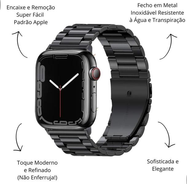 Imagem de Pulseiras Em Aço Inox Elos 3 Bandas Goma Para SmartWatch 38/40/41mm e 42/44/45/47/49mm