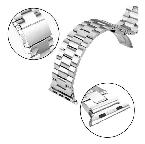 Imagem de Pulseiras Em Aço Inox Elos 3 Bandas Goma Para SmartWatch 38/40/41mm e 42/44/45/47/49mm