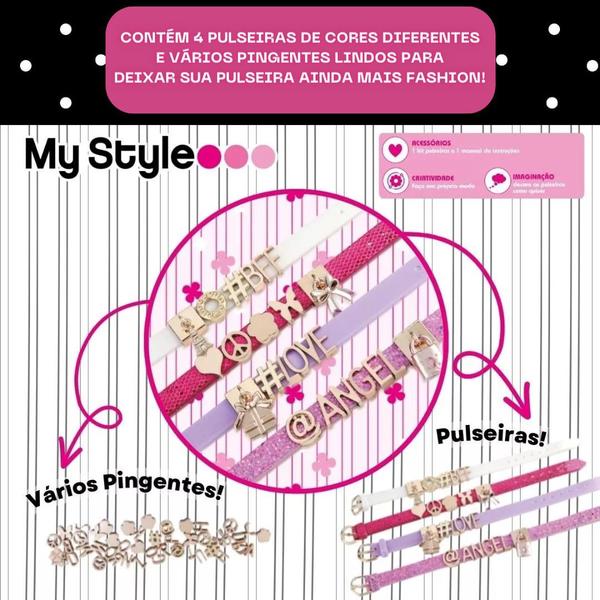 Imagem de Pulseiras Infantil Menina My Style Mini Kit Braceletes Personalizável Com Letras Pingentes Original