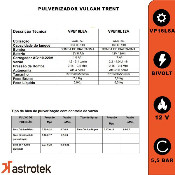 Imagem de Pulverizador a bateria 8 amperes 16 litros cor laranja VP16L