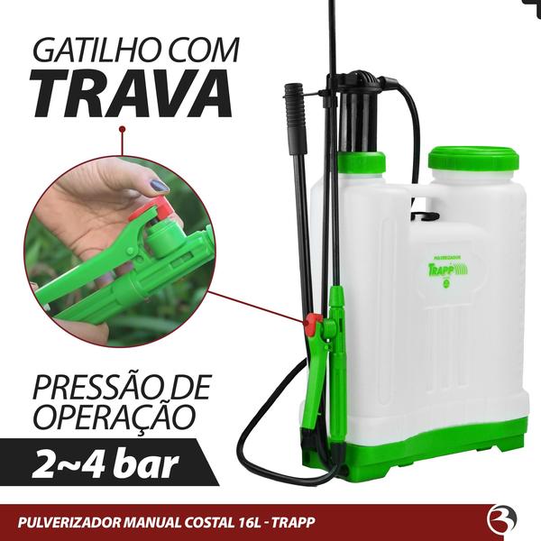 Imagem de Pulverizador Agrícola Bomba Costal 16 Litros Manual C/ 4 Tipos de Jatos - Trapp