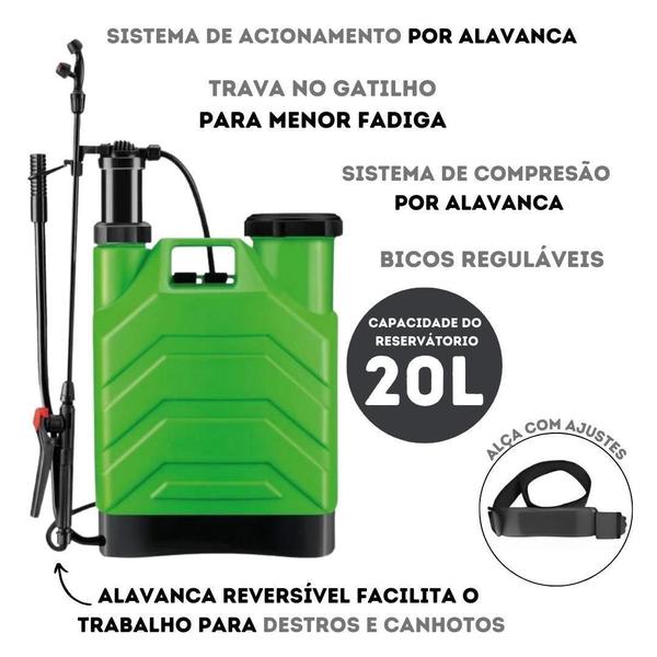 Imagem de Pulverizador Costal Manual Mochila Pulverização 20L - Verde