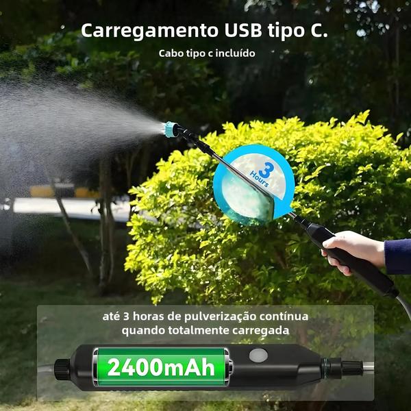 Imagem de Pulverizador Elétrico Recarregável USB para Jardinagem - 2400mAh, Alça Telescópica e 3 Bicos