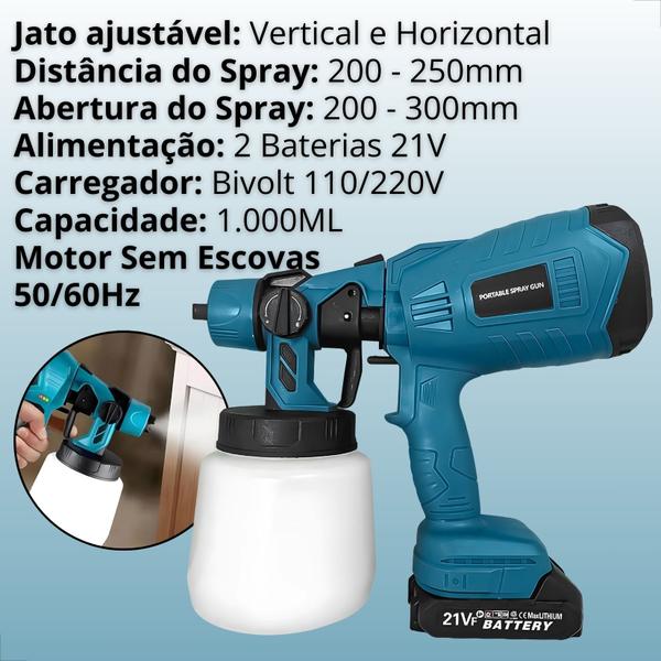 Imagem de Pulverizadora de Tinta Pintar Parede 2 Bateria Portatil Spray Eletrico Portatil Recarregável