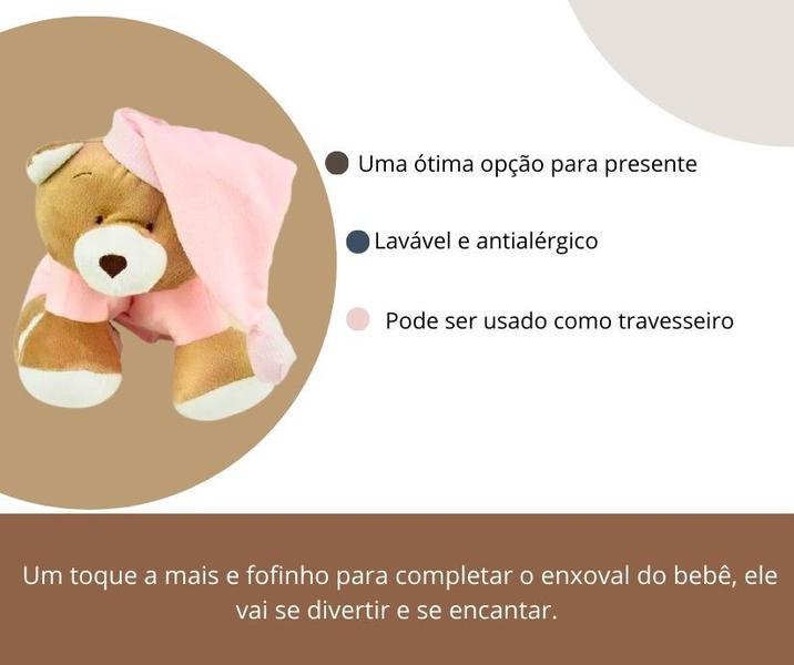 Imagem de Puppet Travesseiro de Bebe Urso Nino Rosa - Zip Toys