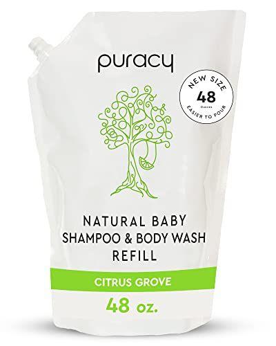 Imagem de Puracy Shampoo & Body Wash for Children Refill - Perfect Skin, Pure Ingredients - com 12 extratos de frutas & vegetais para pele lisa sedosa, suaves aromas de bosques cítricos, 98,8% da Mãe Natureza, 48 Oz