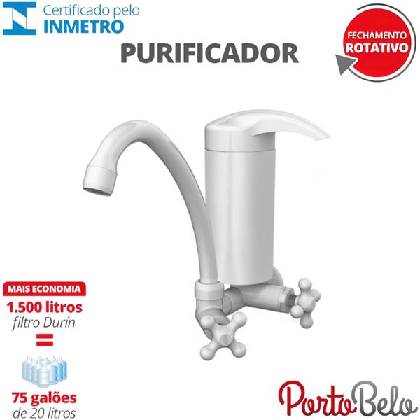 Imagem de Purificador De Água Parede Cristal Bica Alta Porto Belo Bitola 1/2" - 3/4" Branco