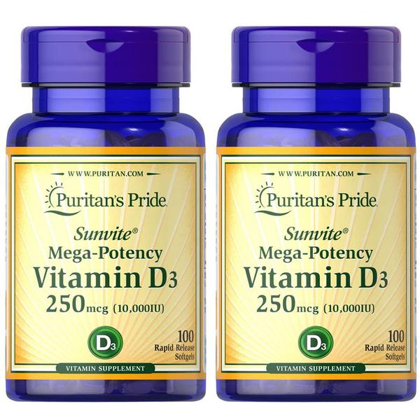 Imagem de Puritan's Pride Vitamina D3 10.000 UI, Twin Pack 200 Contagem Total