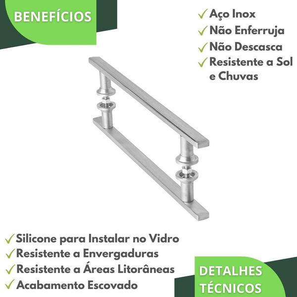 Imagem de Puxador Aço Inox Escovado para Porta de Vidro 20cm M.S