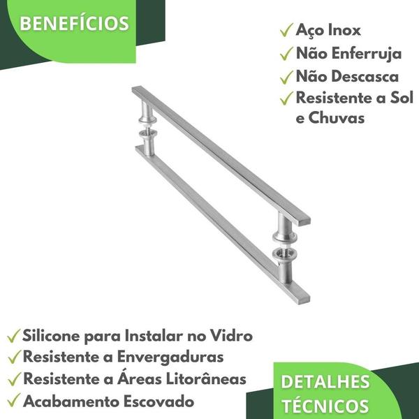 Imagem de Puxador Aço Inox Escovado para Porta de Vidro 60cm M.S