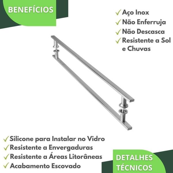 Imagem de Puxador Aço Inox Escovado Para Porta De Vidro 70Cm M.S