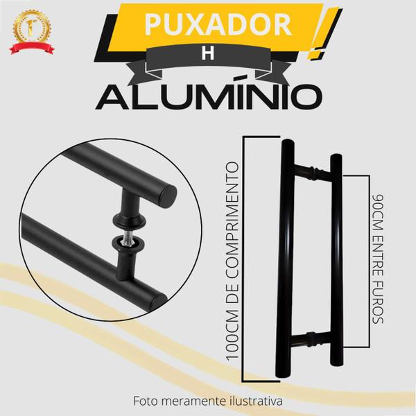 Puxador Alumínio H Redondo 100x90cm Para Porta Madeira Preto - Fast Vidros Imagem de Puxador Alumínio H Redondo 100x90cm Para Porta Madeira Preto