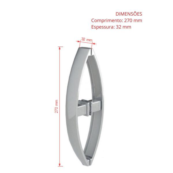 Imagem de Puxador curvo com 1 furo 27cm para porta de vidro e portão - Cromado