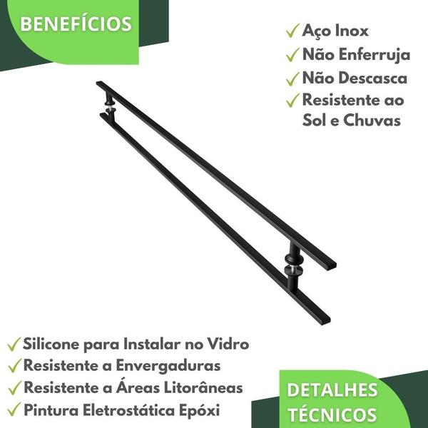 Imagem de Puxador De Porta Preto Inox Vidro Pivotante 180 cm M.S