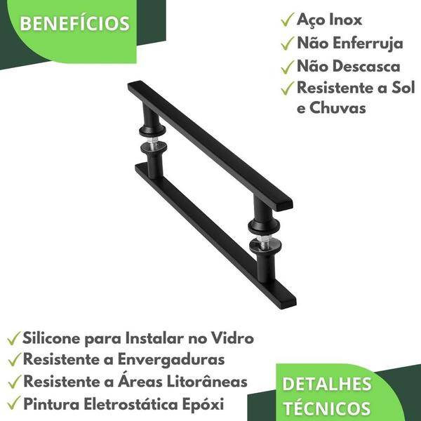 Imagem de Puxador De Porta Preto Inox Vidro Pivotante 30cm M.S