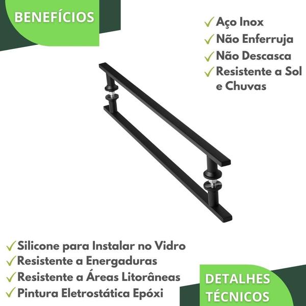 Imagem de Puxador De Porta Preto Inox Vidro Pivotante 50cm M.S