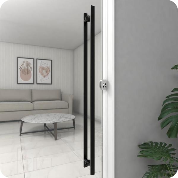 Puxador De Porta Preto Inox Vidro Pivotante 60cm M.S - MetalCromo Imagem de Puxador De Porta Preto Inox Vidro Pivotante 60cm M.S