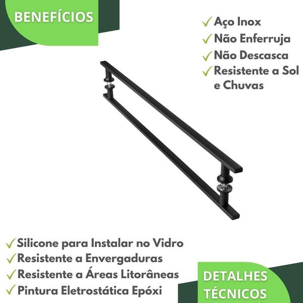 Imagem de Puxador De Porta Preto Inox Vidro Pivotante 80cm M.S