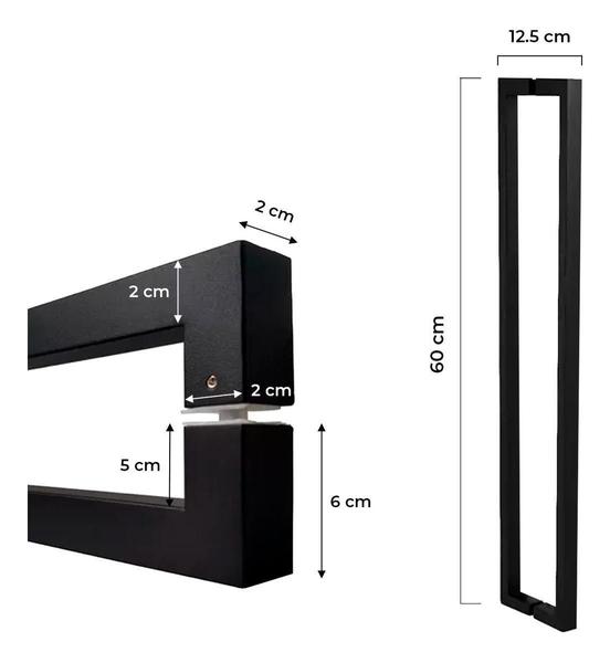 Imagem de Puxador De Porta U Preto Inox Escovado 60 Cm Madeira Vidro