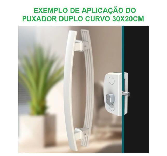 Imagem de Puxador duplo curvo 30x20cm para porta de vidro e portão - Branco