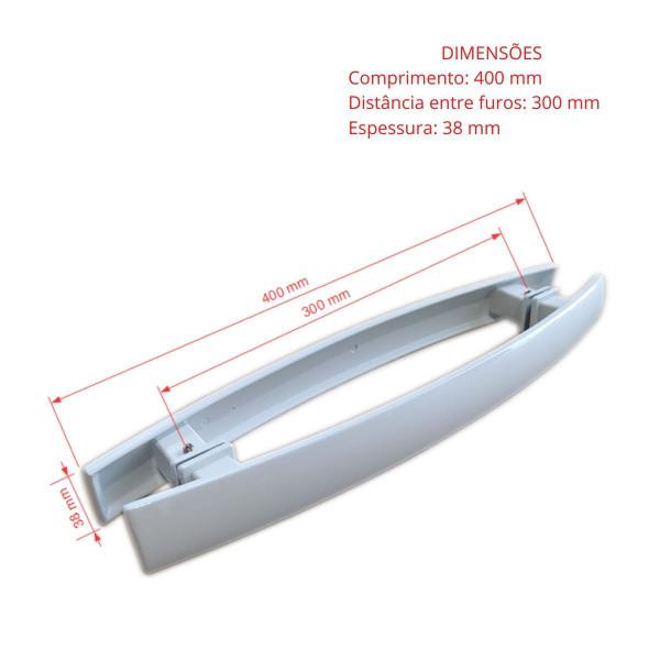 Imagem de Puxador duplo curvo 40x30cm para porta de vidro e portão - Branco