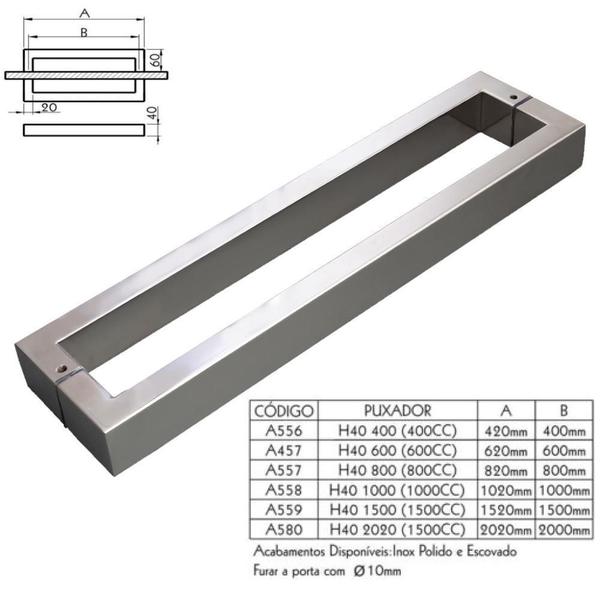 Puxador Duplo Inox Geris 40x20mm - Portas Madeira/Vidro Imagem de Puxador Duplo Inox Geris 40x20mm - Portas Madeira/Vidro