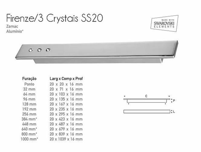 Imagem de Puxador Firenze Swarovisk 384 Mm Escovado - Gruppa