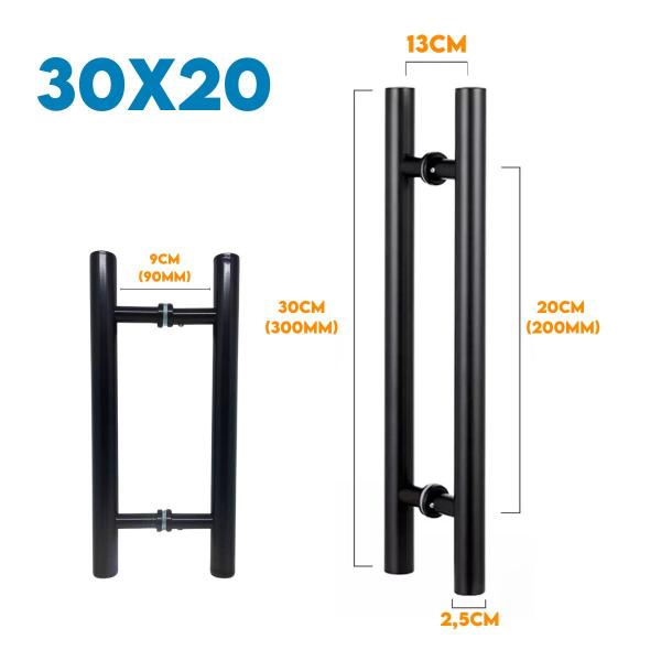 Imagem de Puxador H 30cm Aço Inox Preto Fosco Porta Vidro Madeira