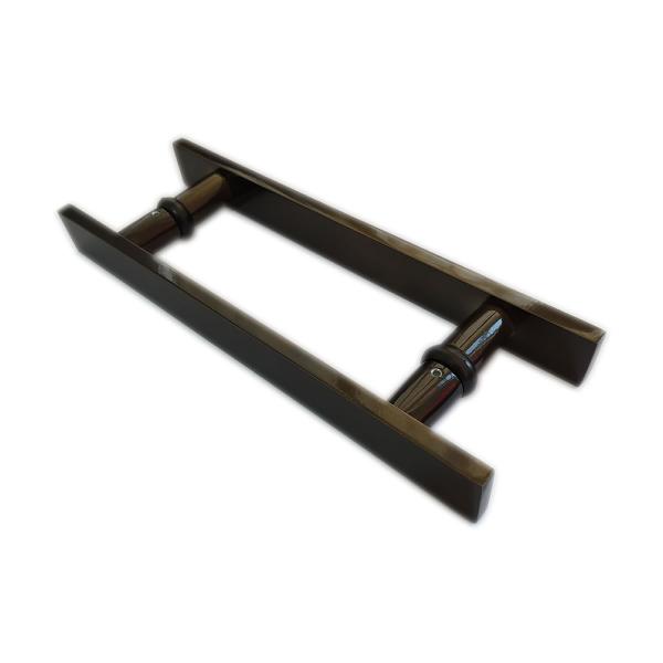 Puxador H duplo 30x20cm reto barra chata para porta de vidro e portão - Bronze - Demarcos Engenharia Imagem de Puxador H duplo 30x20cm reto barra chata para porta de vidro e portão - Bronze
