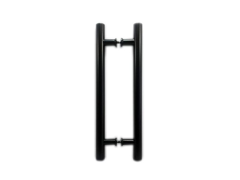 Imagem de Puxador H duplo 40x30cm tubular redondo para porta de vidro e portão - Preto