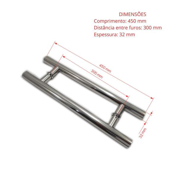 Imagem de Puxador H duplo 45x30cm tubular redondo em inox para porta de vidro e portão