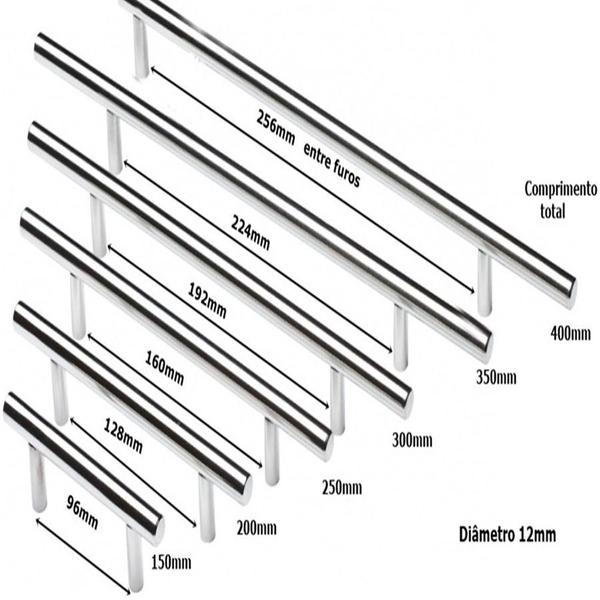 Imagem de Puxador Haste Redondo Inox Escovado ou Polido 96mm 02 Unds