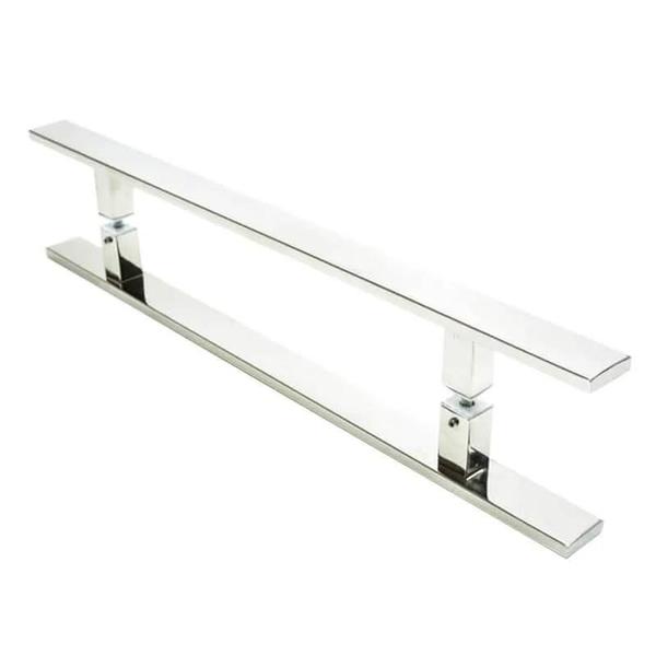 Imagem de Puxador Inox Duplo Para Porta - Barra Chata Cromado - 40 Cm