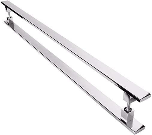 Imagem de Puxador Inox Duplo Para Porta - Barra Chata Cromado - 60 Cm