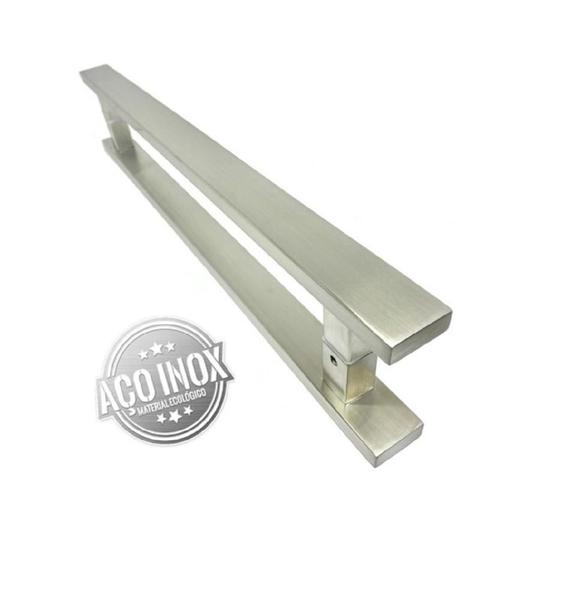 Imagem de Puxador Inox Duplo Para Porta Barra Chata Escovado 100 Cm