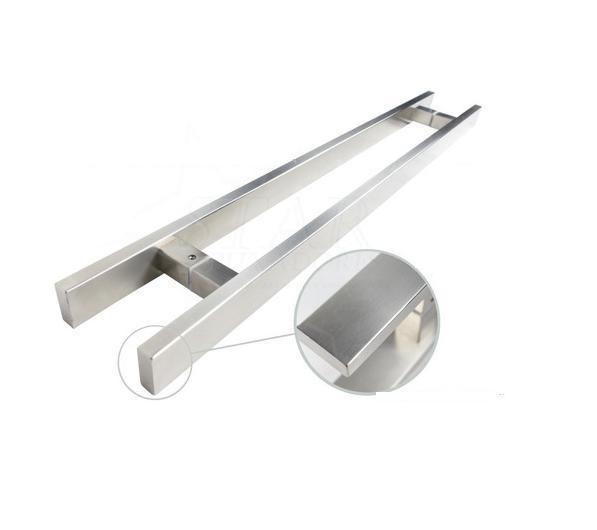 Imagem de Puxador Inox Duplo Para Porta Barra Chata Escovado 60 Cm