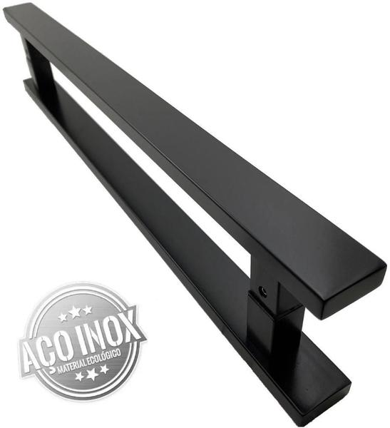 Imagem de Puxador Inox Duplo Para Porta - Barra Chata Preto - 80 Cm