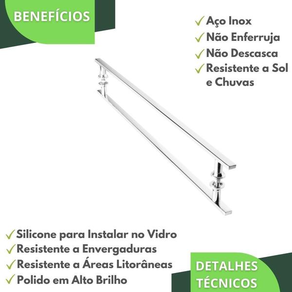 Imagem de Puxador Inox Para Porta De Correr Vidro Madeira 70cm M.S